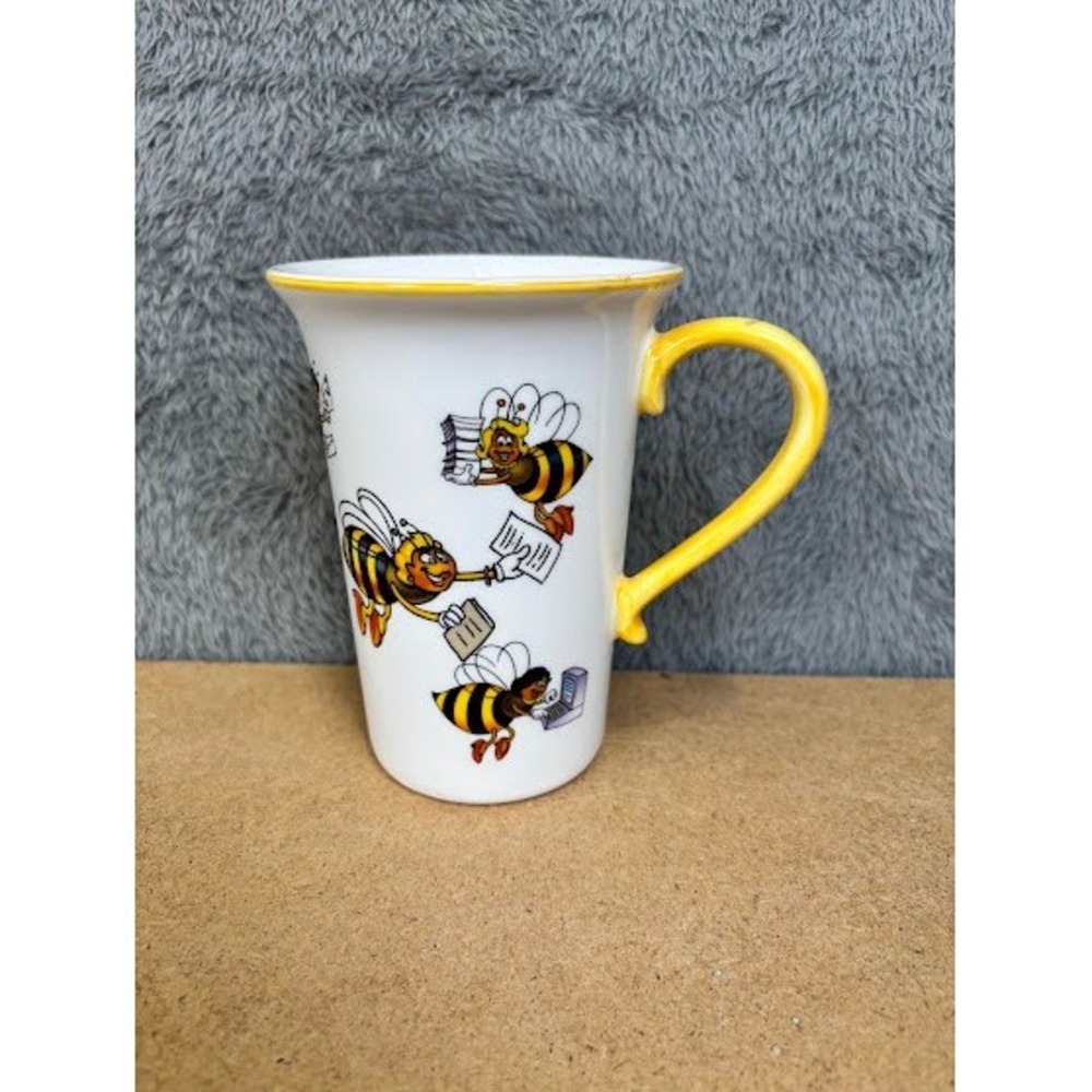 Vintage 1998 Teleflora Busy Bees Office‎ Work Ceramic Coffee Mug Yellow Handle